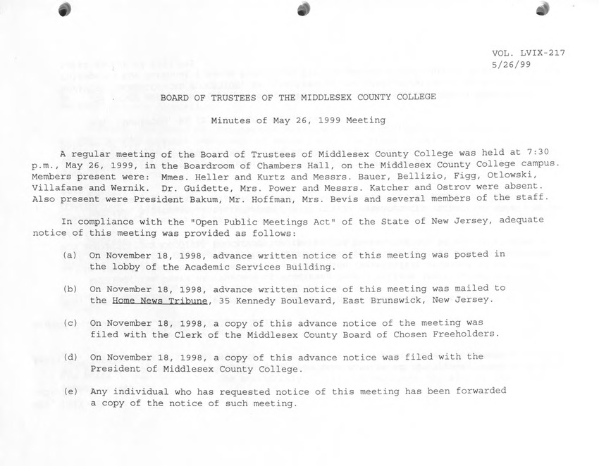Board of Trustees Meeting Minutes - May 1999 - New Page